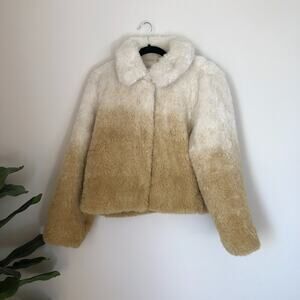 Weekday Faux Fur Ombre Jacket Cream Gold Cropped Coat Size M